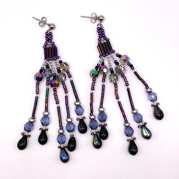 Hand Crafted Contemporary AB Crystal Czech Glass Duster Pierced Earrings - Picture 7 of 11